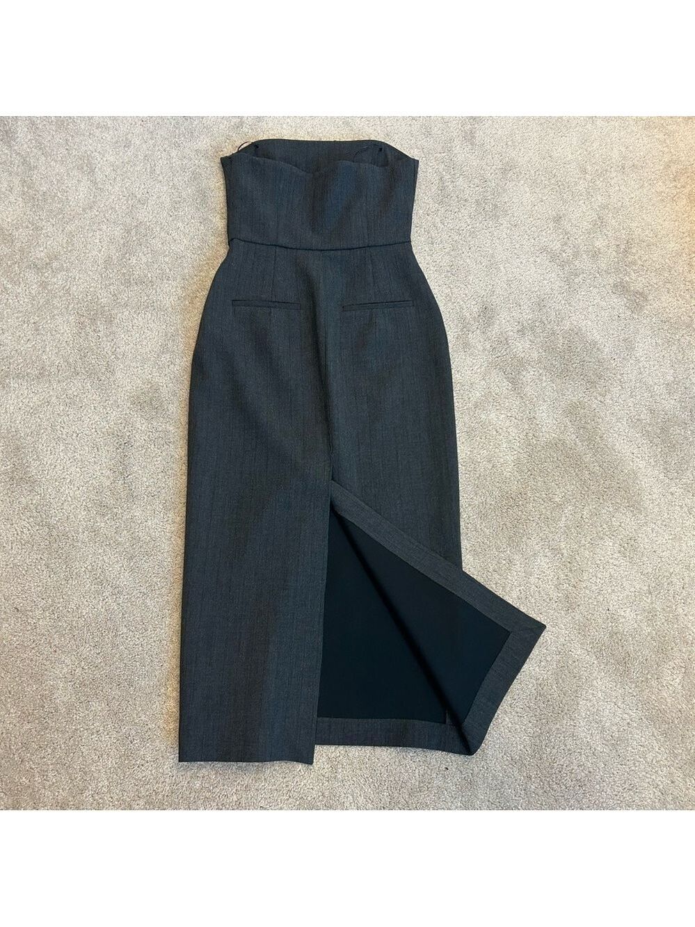 Zara gray strapless midi pencil dress pockets slit Sz S NWT - Picture 10 of 17